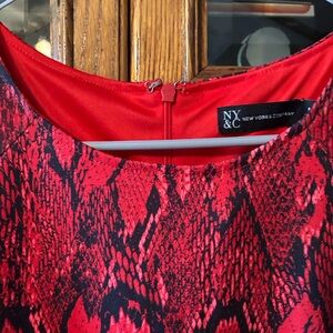 New York & Company Red and Black Midi Dress